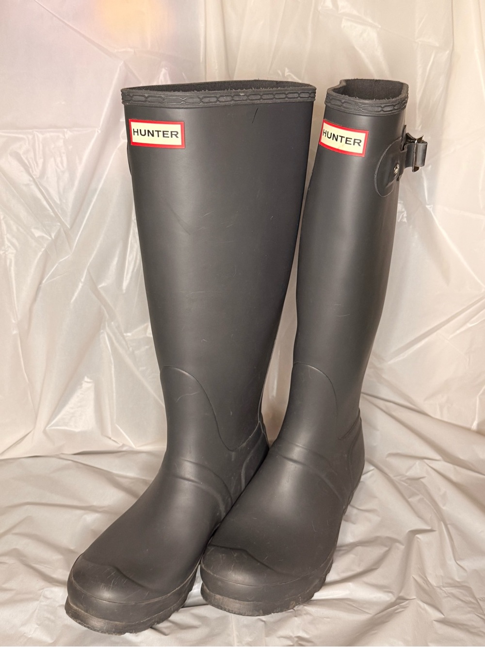 Hunter Tall Matte Black Rain Boots with Side Buckle